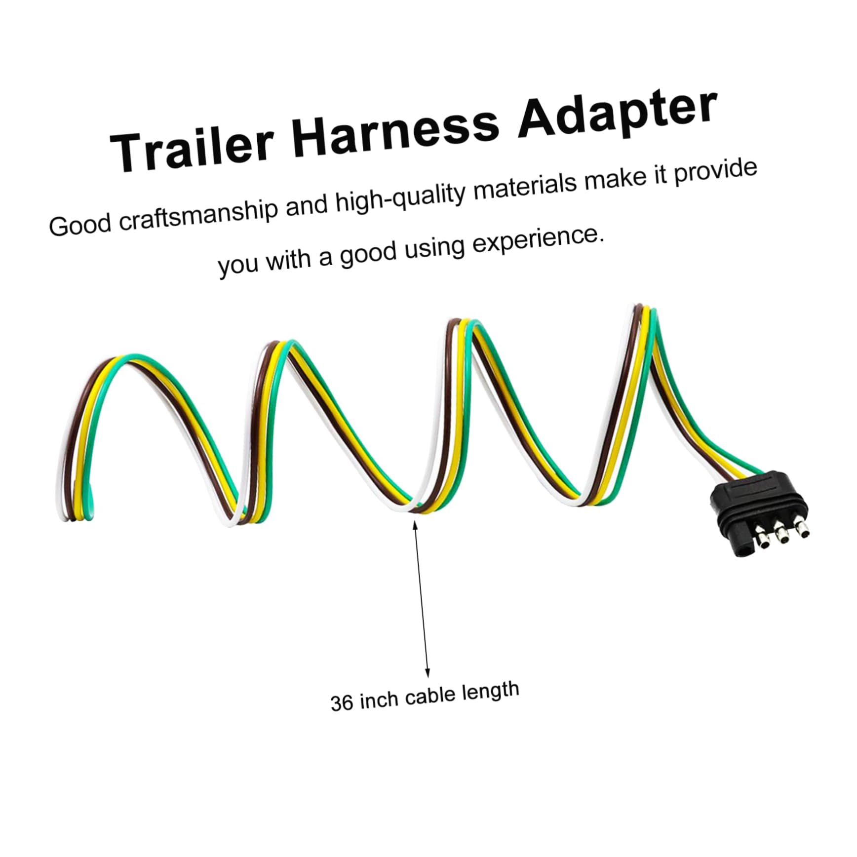 VINTORKY 4 Pin Trailer Connector with 36 Inch Extension Harness Flat Plug Kit for Trailer Wiring Adapter