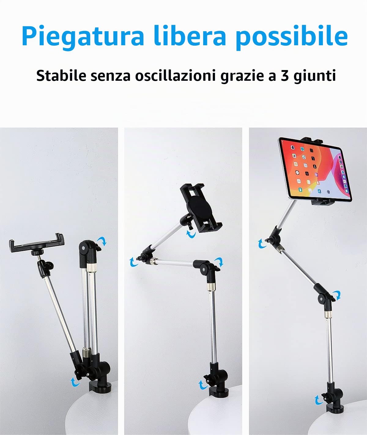 Supporto Tablet Braccio Regolabile, Oilcan Porta Tablet Scrivania Letto Tavolo con Braccio a 3 Stadi, Staffa Snodabile per iPad Pro 12.9 Air Mini, Galaxy, Switch, serie iPhone ecc (4-12,9 ")
