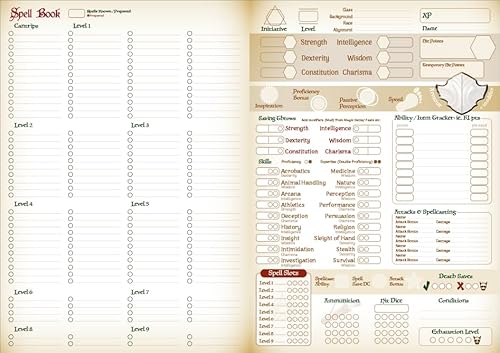 Dungeons and Dragons Character Sheets NEW AND IMPROVED (Pack of 10) for DnD and DnD5e 5th Edition A5 Booklet