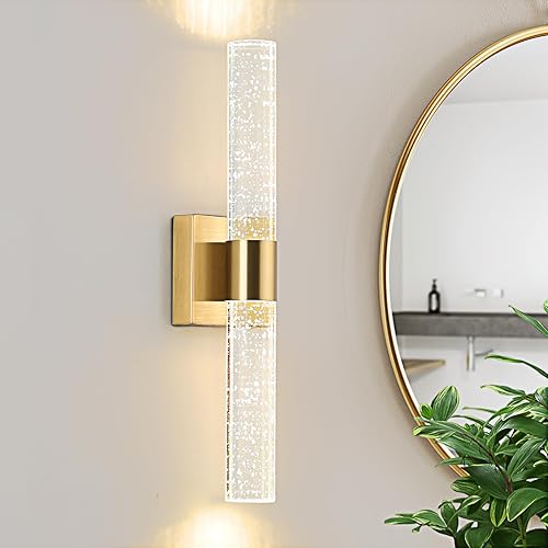 EWOIYRO Modernas luces de tocador de baño, apliques de pared regulables de 12 W 3CCT (3000 K4000 K6000 K) con burbujas de cristal, disponibles en