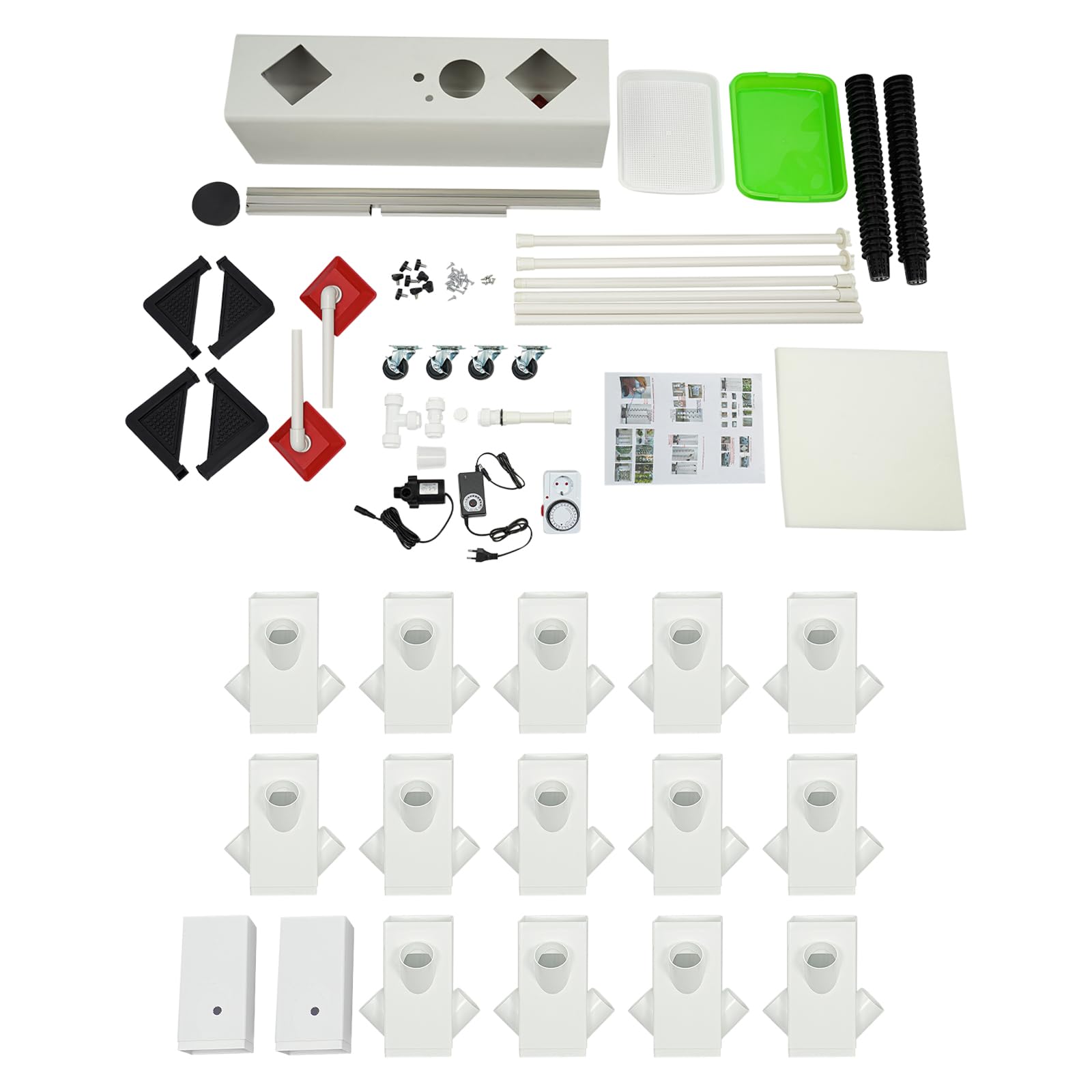 Sistema hidropónico de 56 agujeros, kit de cultivo hidropónico con bomba de agua, sistema de cultivo hidropónico interior/exterior con ruedas, esponja de cultivo, bandejas de siembra,