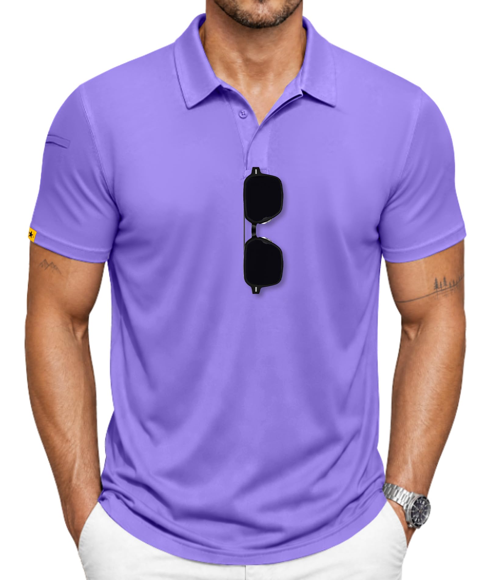 Męska koszulka polo golfowa z krótkim rękawem taktyczne koszulki na co dzień tenis T-shirt, Fioletowy, XL