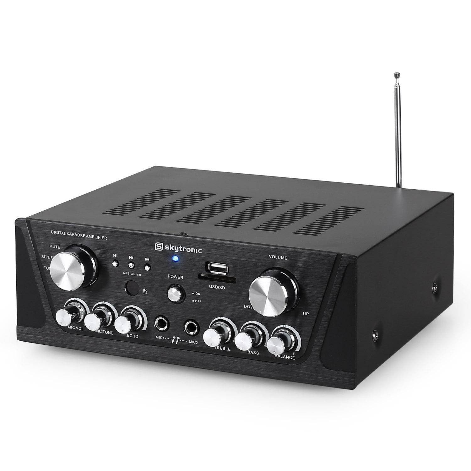 Amplificateur Skytronic karaoké USB/SD/FM 160W + Enceintes compactes 2x100W + 2 Micros