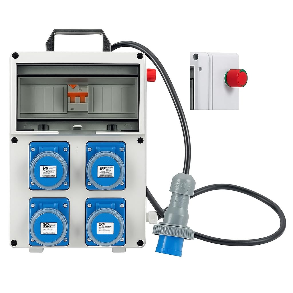 Cuadro de obras IP67, fabricado en Italia, robusto, seguro y certificado, cuadro de construcción con enchufes industriales fiable y protección IP67 – Cuadro eléctrico portátil con diferencial