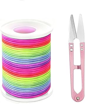 Elastic Bracelet String,1 Rolls Total 330 Feet 1mm,1.2mm Stretchy String Sturdy Elastic Beading Cord Kit with Scissors for Bracelets,Jewelry Making,Nacklace,BeadingColorful, 1.2 MM