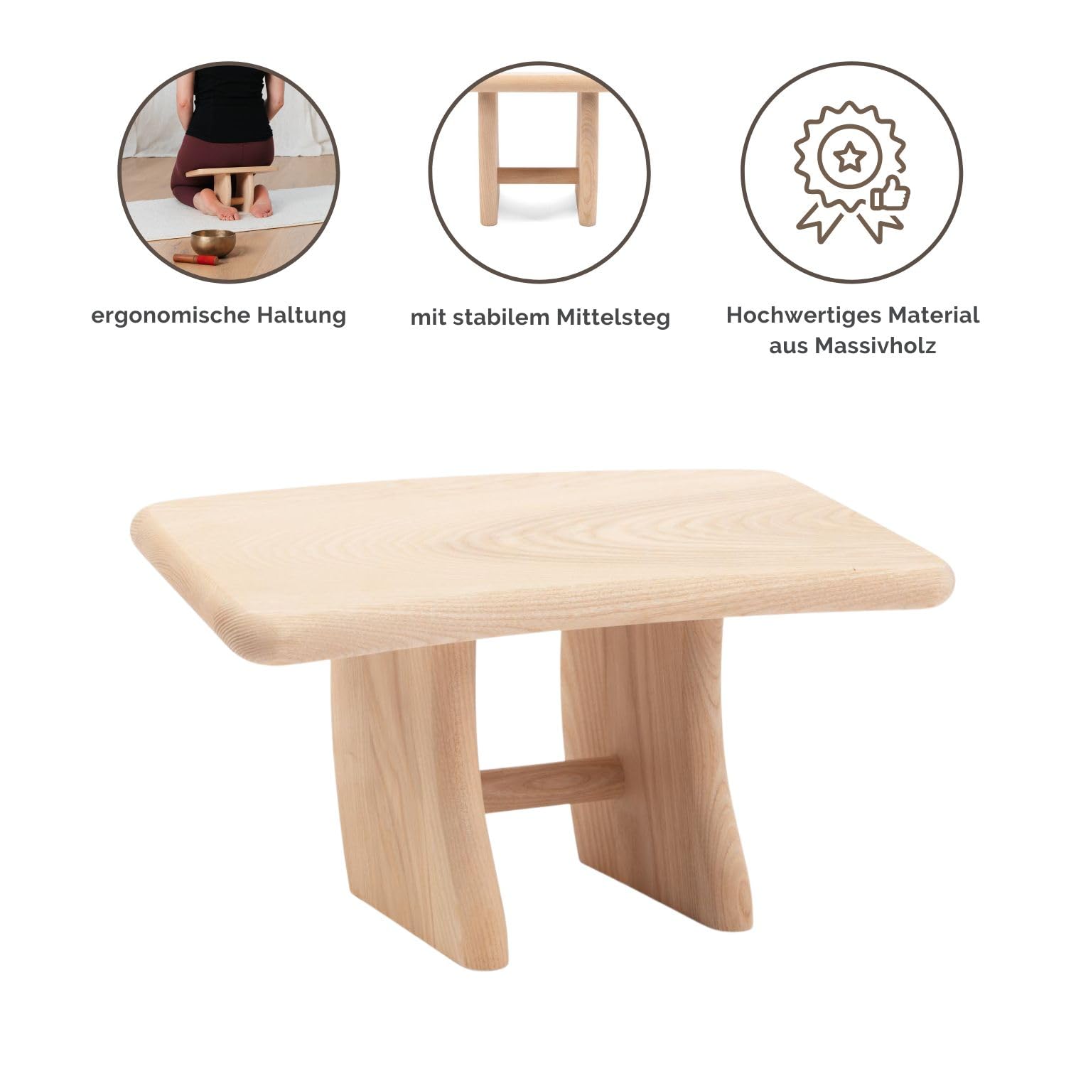 Banc de médiation Bodhi en Bois (hêtre) | Tabouret de Yoga en Bois | Siège pour la méditation Profonde | Variations en huilé, Non traité, Pliable, avec Superposition et Forme spéciale