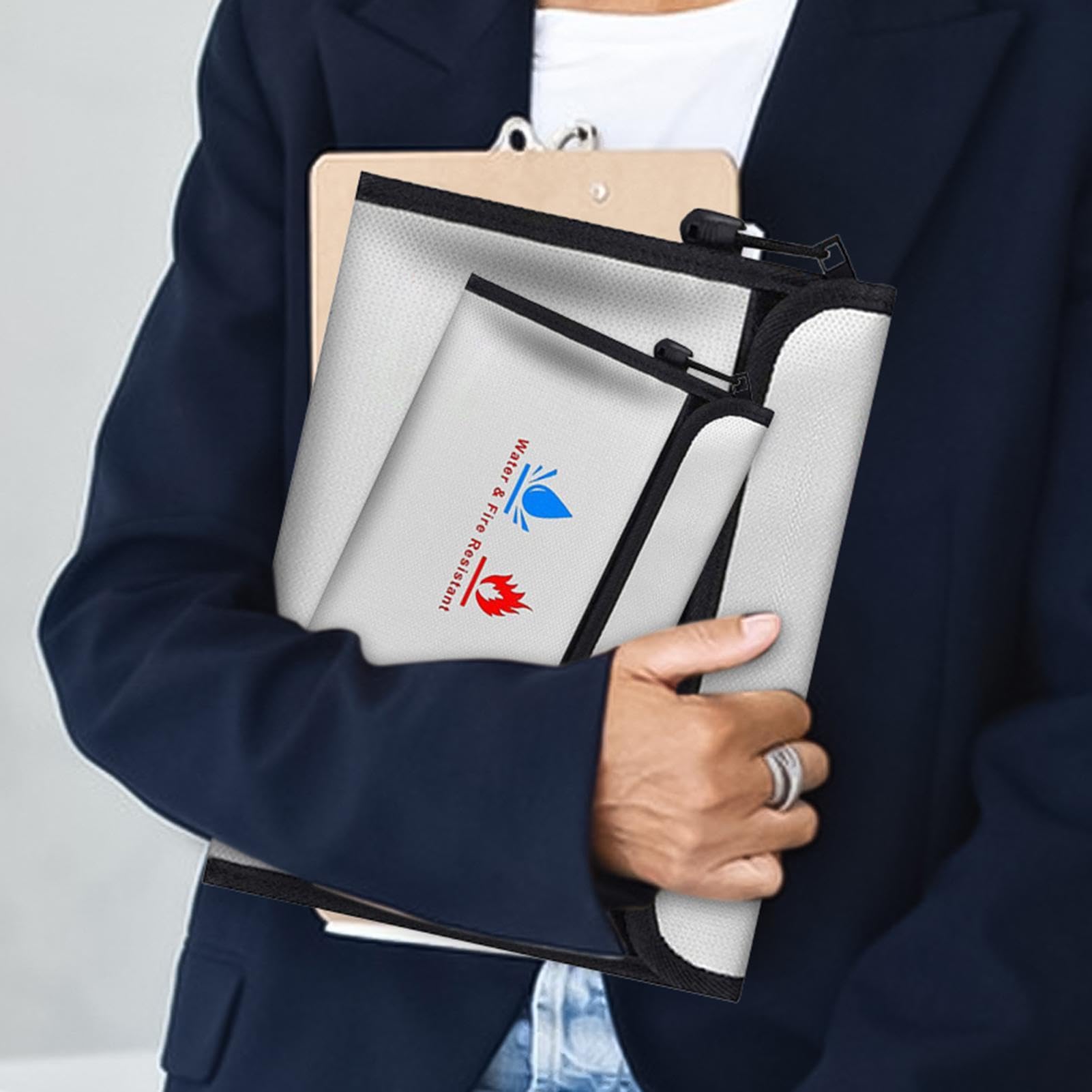 Borsa portadocumenti ignifuga, cassetta sicura, documenti ignifughi a | prova di denaro, confezione da 2 e piccoli supporti per carta impermeabili, doppio strato in silicone per contanti, passaport