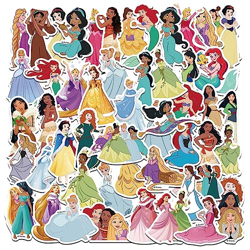 50pcs Popular Classic Princess Stickers for Kids Childrens Cartoon Sticker for Water Bottle Laptop Waterproof Vinyl Decals for Teens Girls Boys (Multicolor-D)