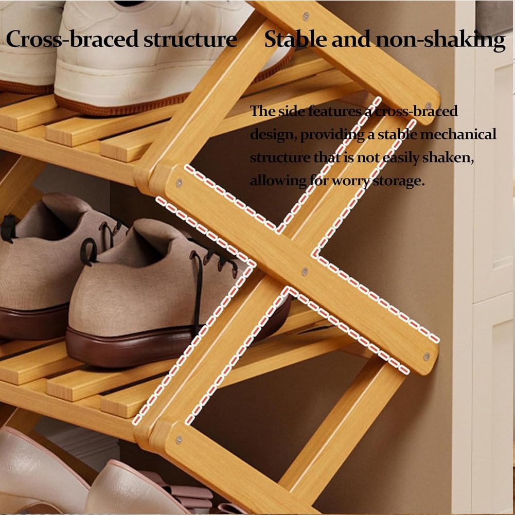 Scarpiera pieghevole in bambù a 4 livelli, nessun assemblaggioDesign per ingresso armadio dormitorio ecologico in legno Sto Solut per scarpe