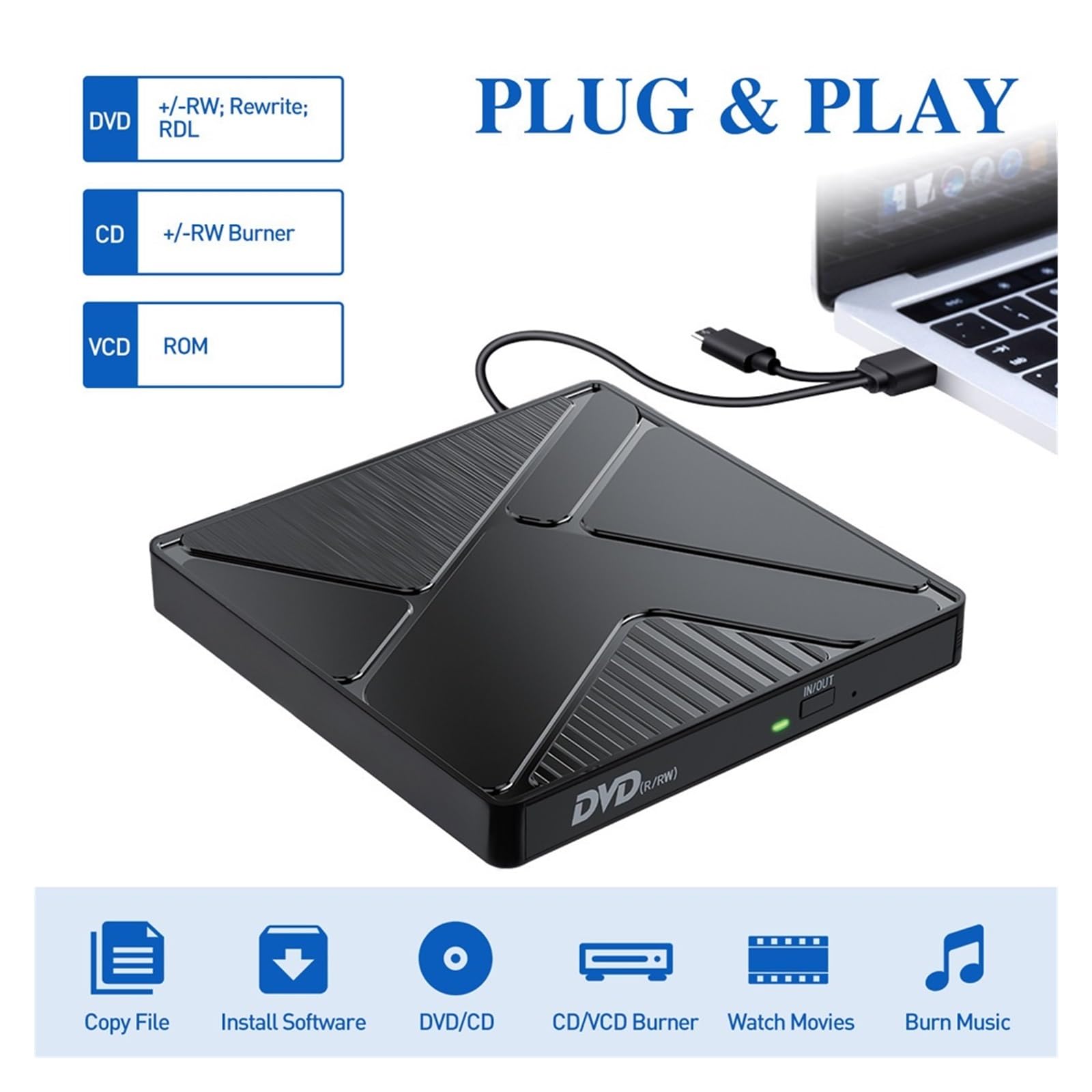 Unidad Óptica Externa USB3.0 Unidad De CD Grabadora De DVD Portátil Móvil Externa Type-C(Dual Line Bilateral Optical Drive)