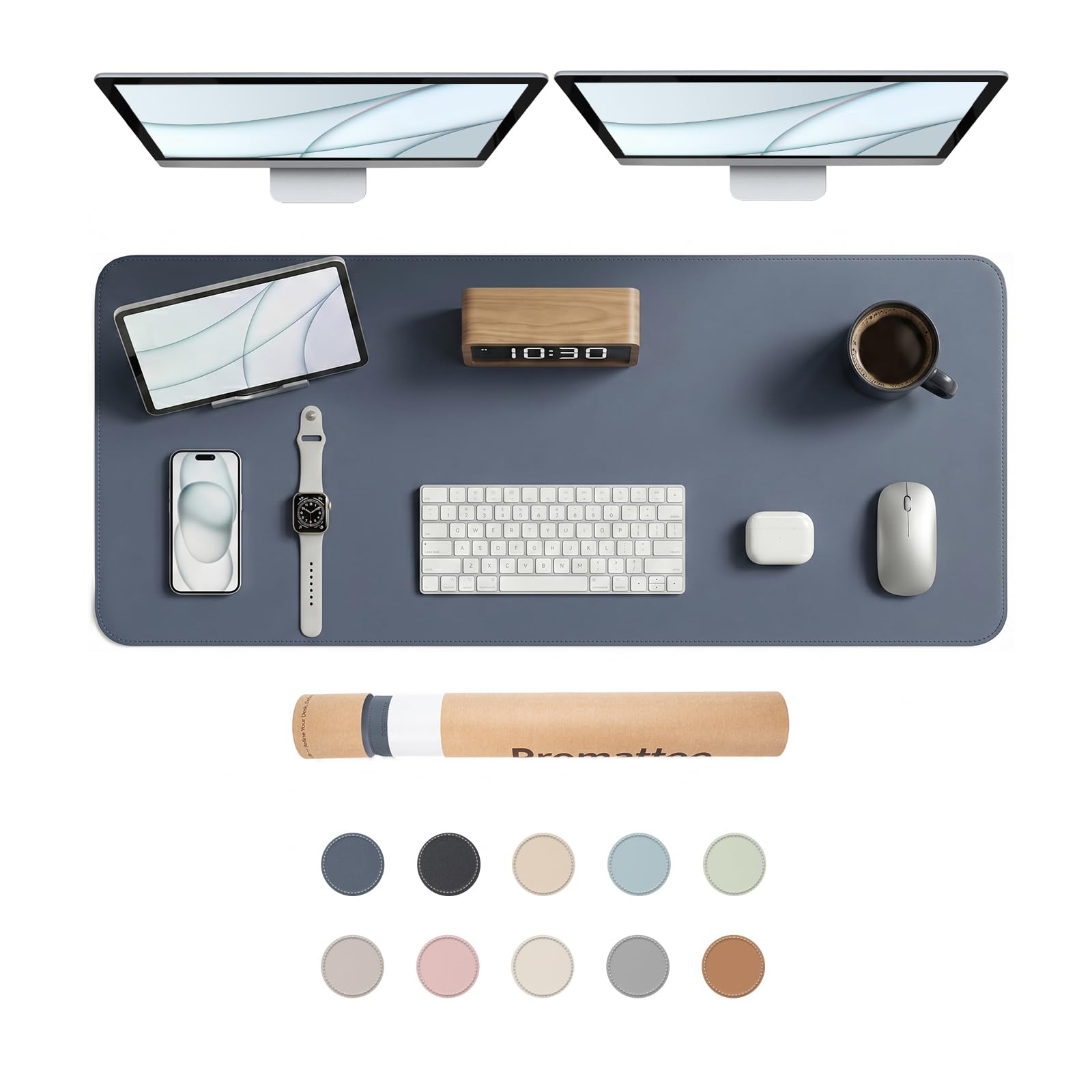PROMATTOO Large Non-Slip Desk Mat, Waterproof Vegan Leather Desk Pad & Mouse Mat, Extended Desk Protector for Laptop, Office & Home, Smooth Writing Surface with Premium Tube Packaging (120 x 45 cm)