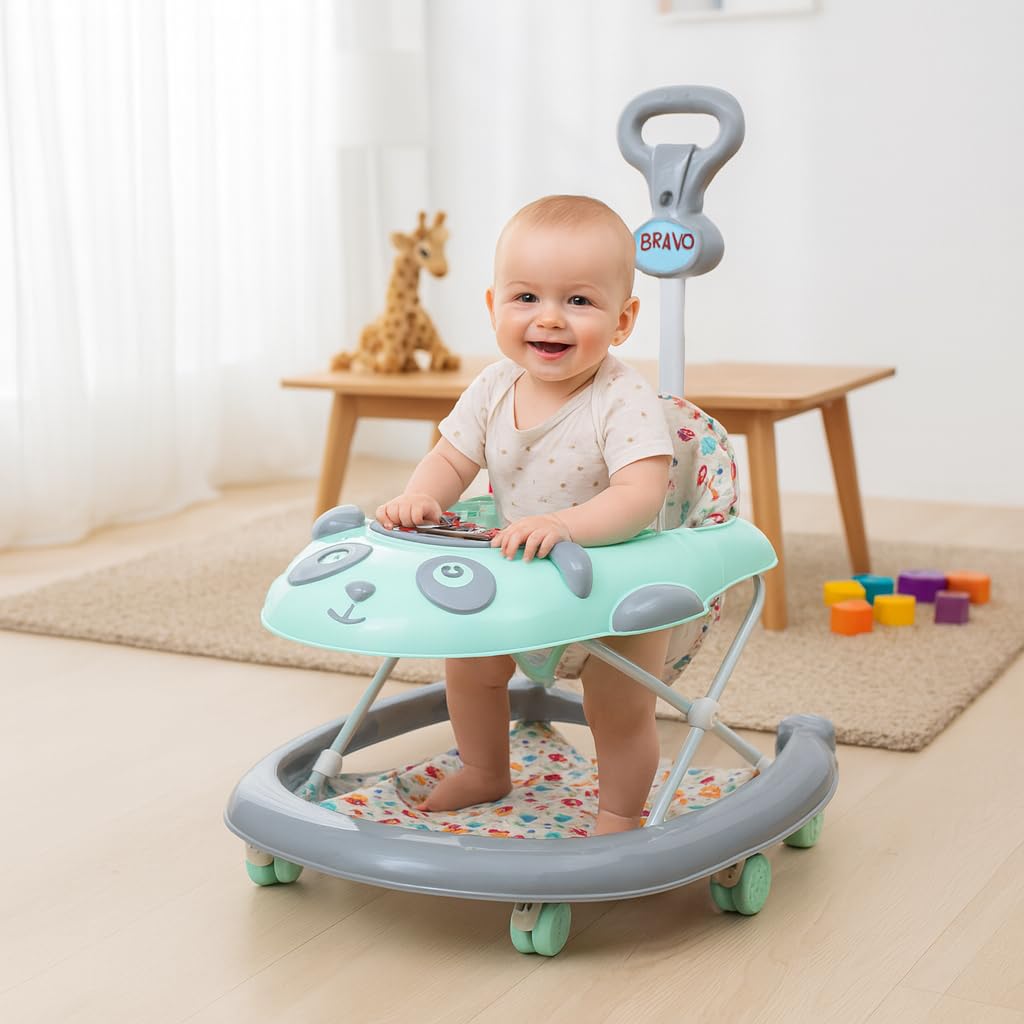 360° Baby Panda face Walker 6-18 Months/Musical Toy Bar/Premium Activity Toys (Blue, Bravo Walker)