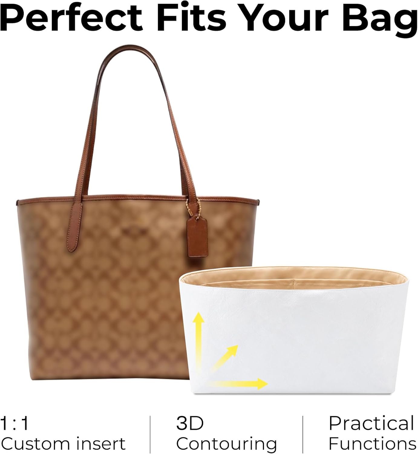 Tote Bag Organizer Insert for Coach City 33,Custom Fit Inside Premium Vanile Lightweight WaterResistant Purse Insert with Cup Holder