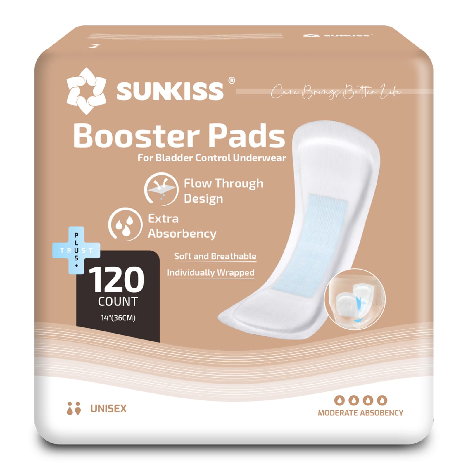 SUNKISS Booster Pads für Erwachsenenwindeln/Pants, 120 Stück 4er Pack