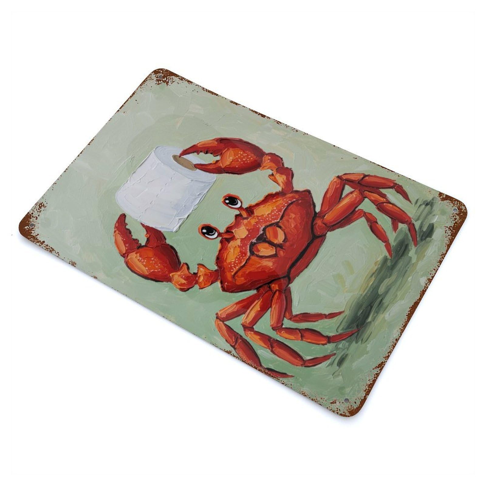 Crab with Toilet Paper Painting Weathered Tin Sign 11.8"x7.9", Ideal for Basement, Hobby Room And Garage Decor