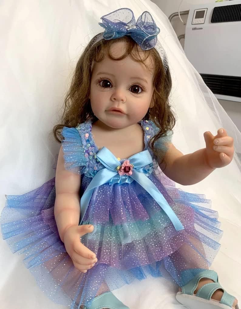 Pinky Reborn Lifelike Reborn Baby Doll 22inch Girls,Silicone Full Body Newborn Toddler Dolls,Realistic Looking Newborn Toddler Doll Anatomically Correct for Age3 Washable Toy (Purple)