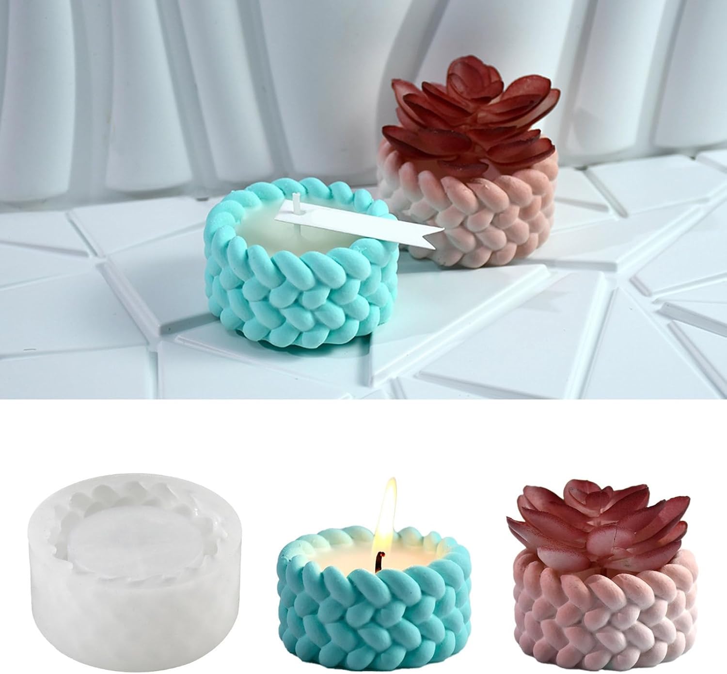 Woven Rope Silicone Molds Succulents Planter Molds for Epoxy Resin Holder Tealight Holder Home Decoration Unique Handmade Candleholder image 2