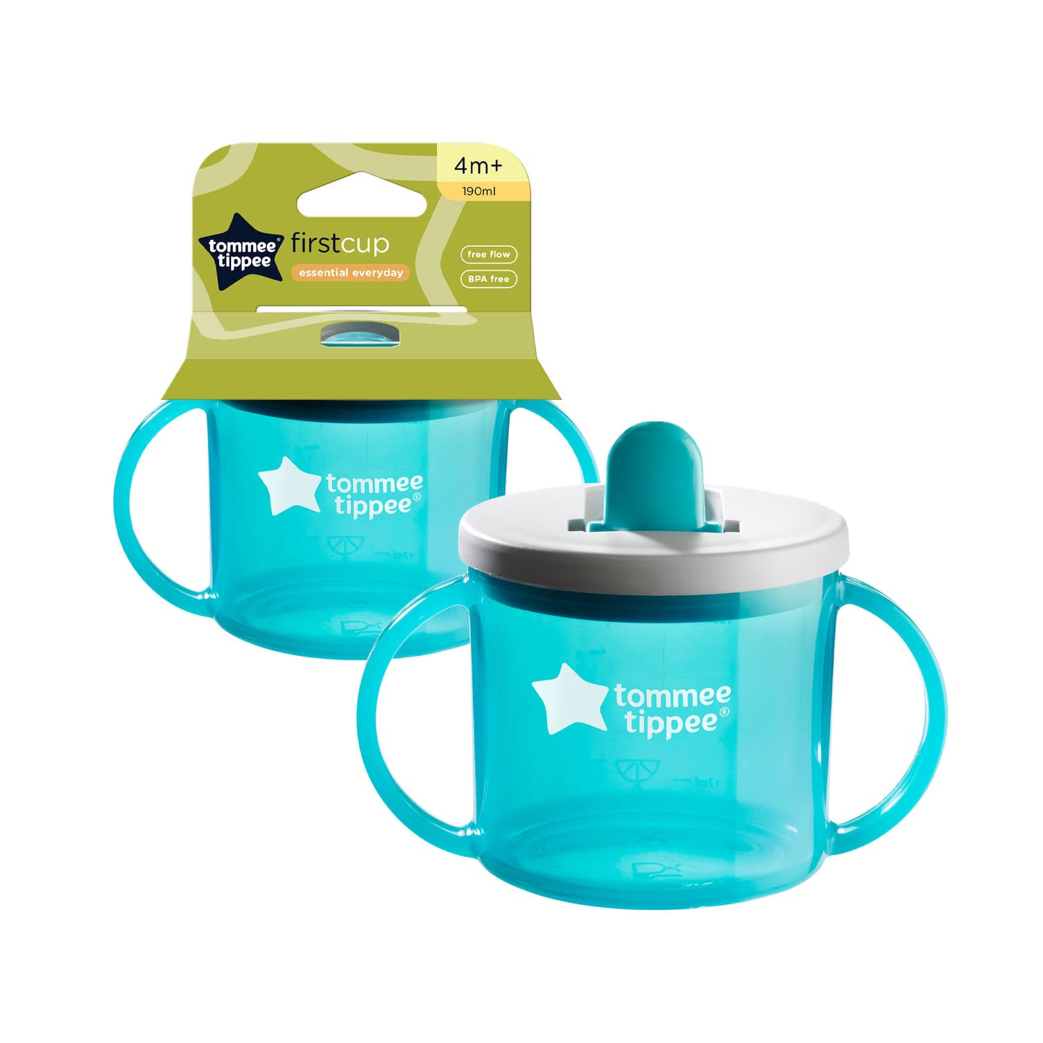 Tommee Tippee Essentials First Cup, Leak-Proof Baby Sippy Cup for Easy Transition to Independent Drinking - BPA-Free, Spill-Proof Toddler Training Cup, 190ml, 4 months+, Blue