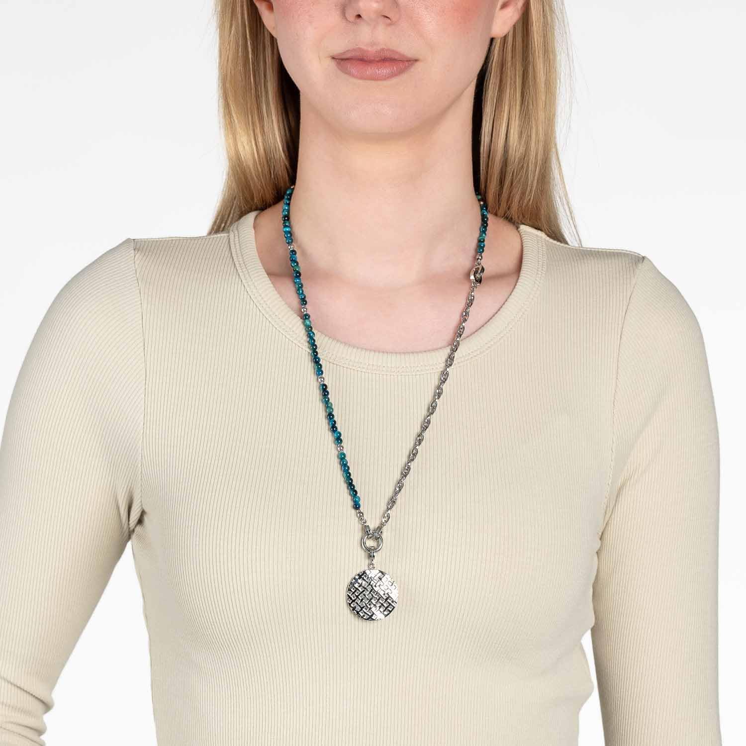 JEWELS BY LEONARDO Halskette Clip & Mix Morina • Anker-Kette aus goldfarbenem Edelstahl und Tigerauge-Perlen mit Anhänger, Länge 64 cm, auch als kurze Kette tragbar, Schmuck Geschenk 023243