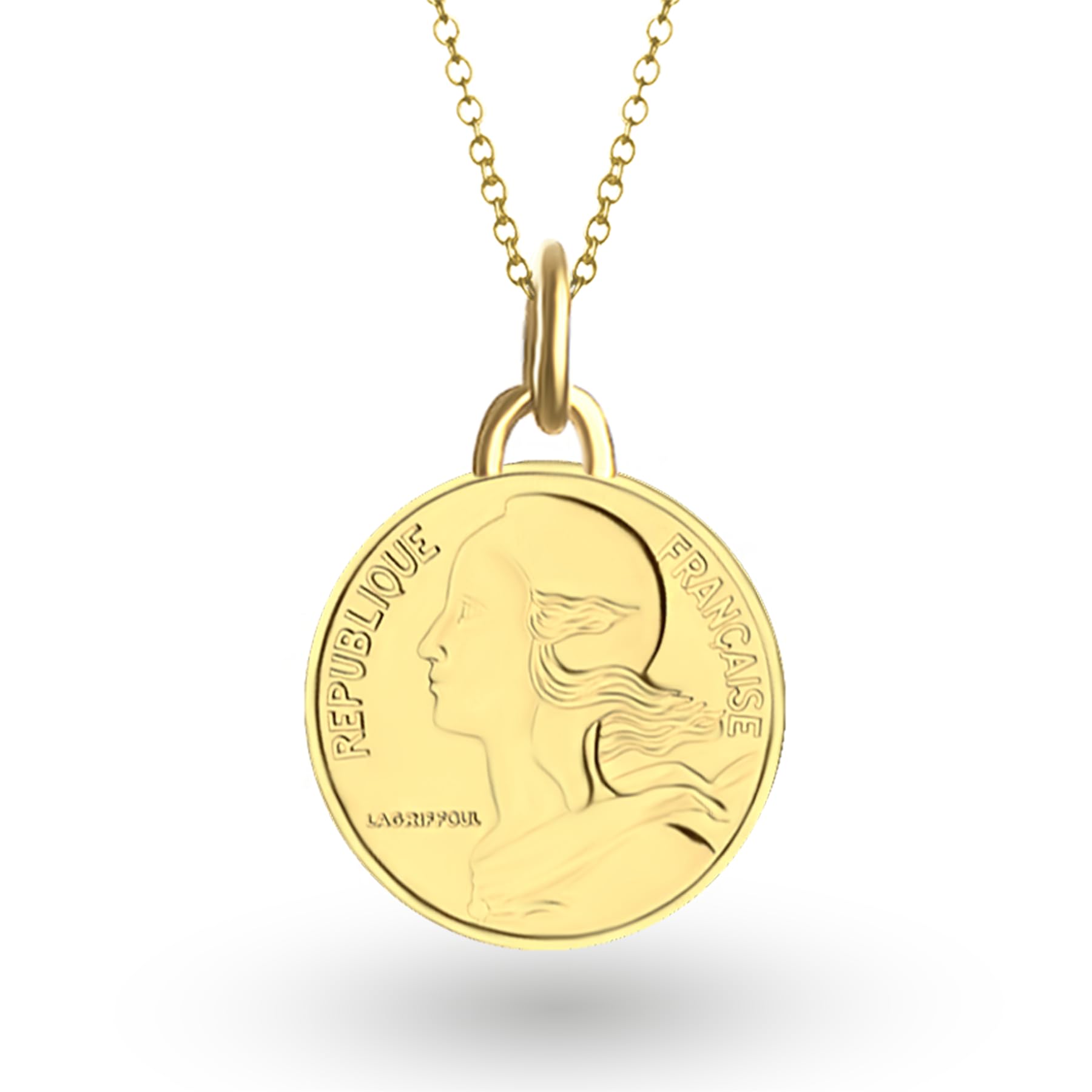 Hobby of Kings Collar de moneda francesa para mujer, joyería con colgante de medallón, chapado en oro de 24 quilates y plata auténtica, 10 centimes