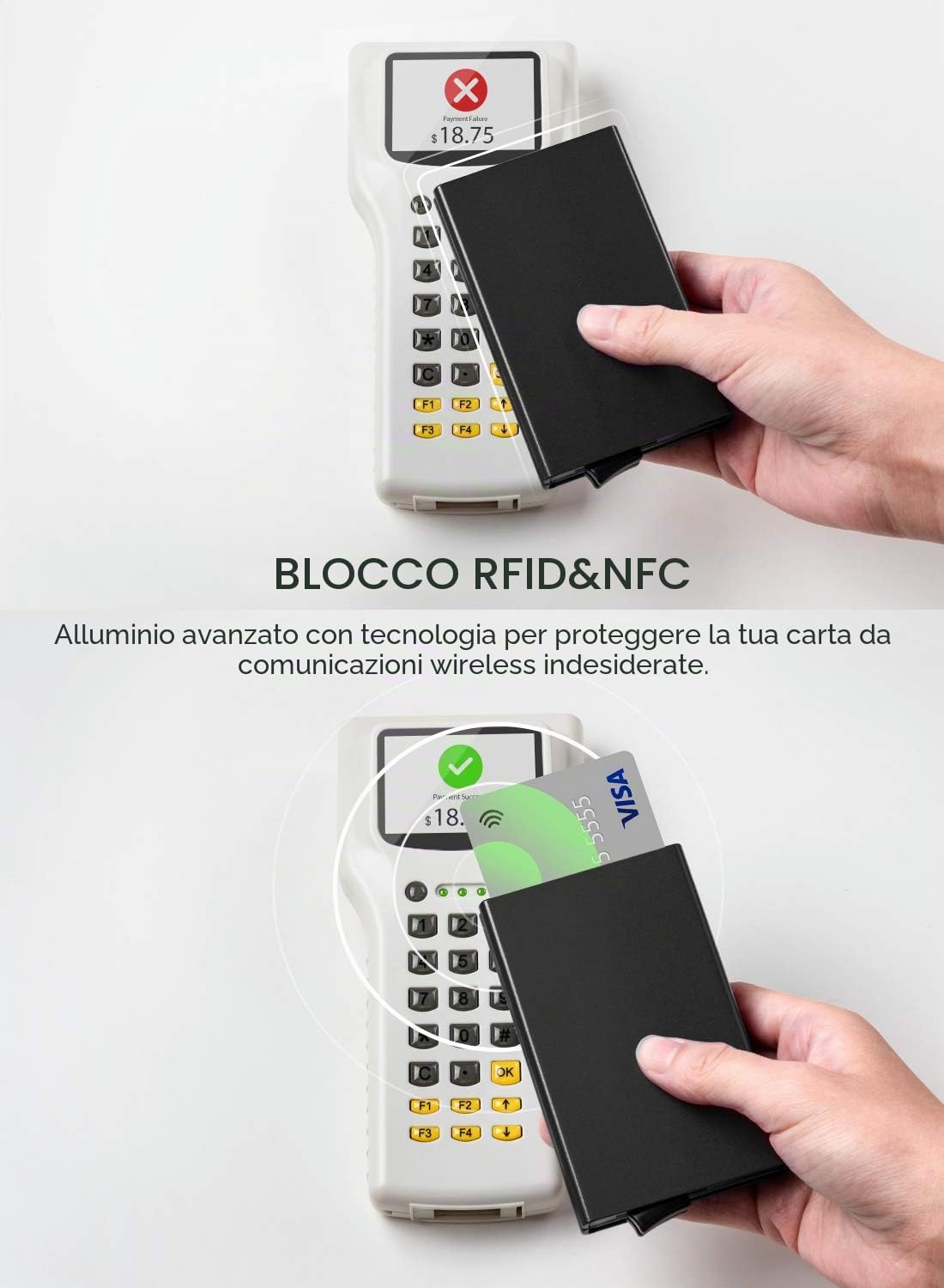 VULKIT ALPHA Portacarte di Credito da Uomo Anti RFID Portafoglio Metallo Custodia Doppio Automatico Porta Carte Credito Alluminio Rigido10-14 Carte