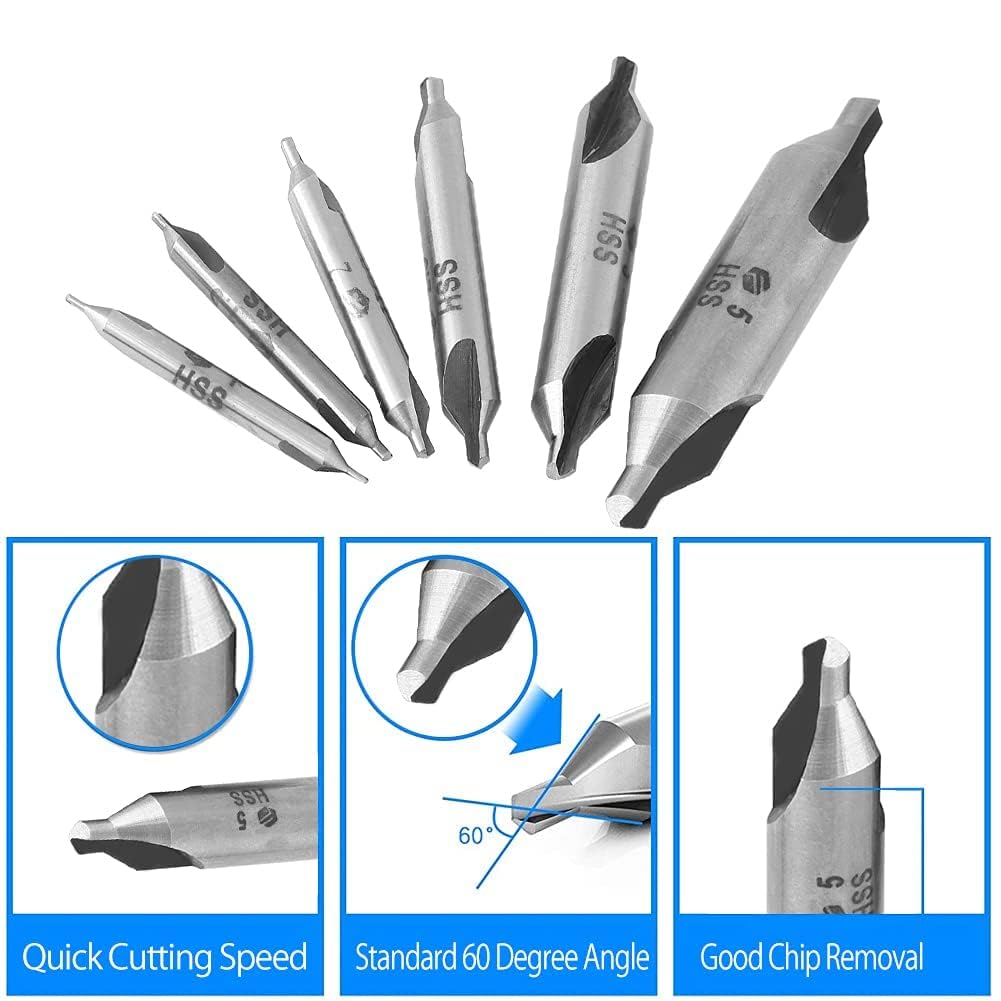 Centreerboor Set, 6 Stuks 1/1.5/2/2.5/3/5mm 60 Graden Hoge Snelheid Stalen Centreerboren Set, Verzinkboor Draaibankbit