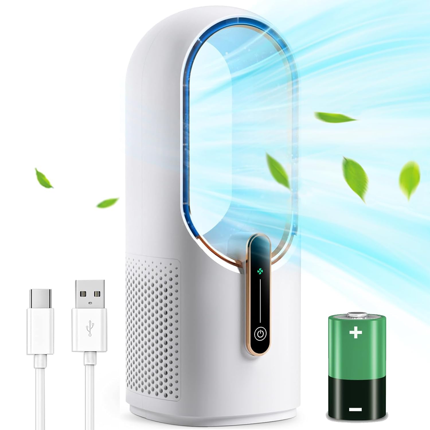 Angju Desk Fan, 30cm Desk Fan Bladeless with 3-Speed Options, Touch Control,Personal Table Fan Quiet Fans for Bedroom Home, Office Cooling and Sleep, DF-02