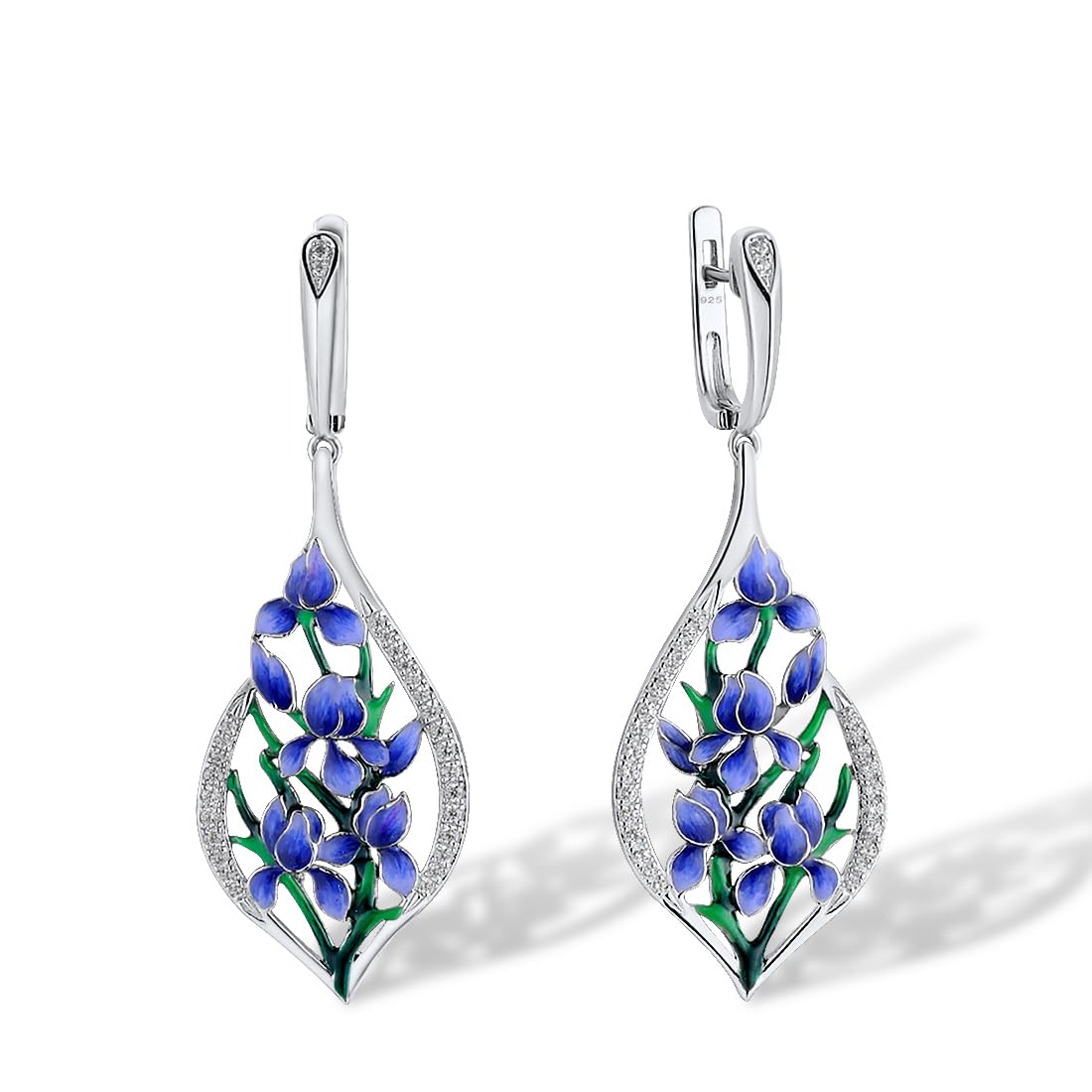 Santuzza 925 Sterling Silver Enamel Dragonfly Flower Dangle Earrings