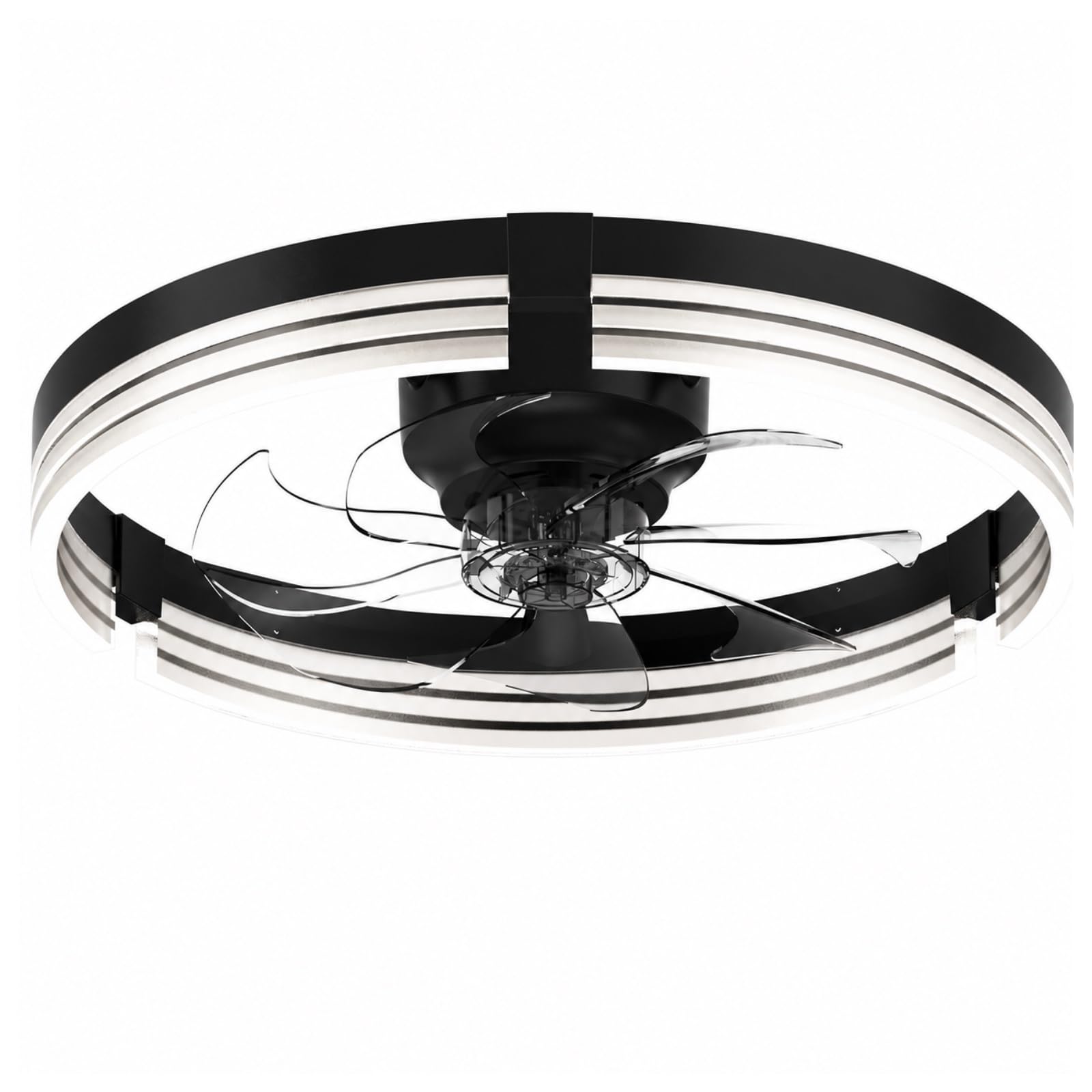 Moderner LED Deckenventilator mit Beleuchtung und Fernbedienung, 50cm, 6 Geschwindigkeiten dimmbar 3000-6500K, leise, Schwarz
