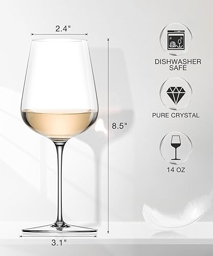 Miniatura 5 de LUNA & MANTHA Juego de 4 copas de vino blanco con tallo, sopladas a mano de 14 onzas, perfectas para embalaje de regalo rojo y blanco para uso