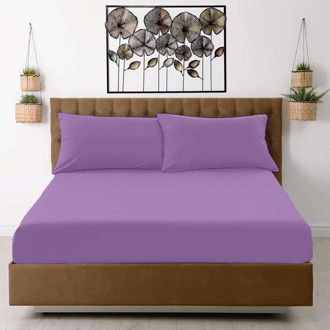 EGYPTO 16" Plain Dye Deep Fitted Sheet - 40cm Depth (Single Bed, Lilac)