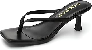SKETOE Kitten Heels for Women Square Toe Sandals Flip Flop Heels Thong Sandals Comfortable Summer 2 Inch Heels Sandals