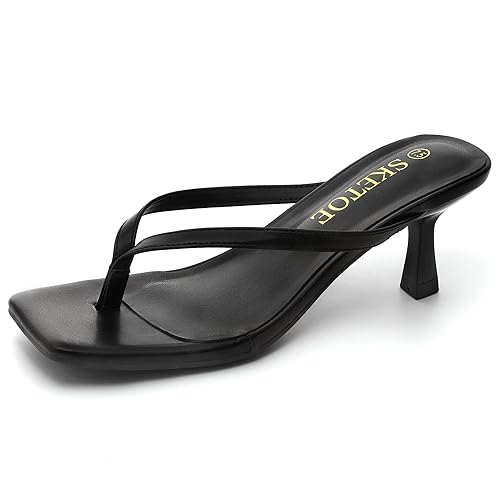 SKETOE Kitten Heels for Women Square Toe Sandals Flip Flop Heels Thong Sandals Comfortable Summer 2 Inch Heels Sandals - 8.5 - Black