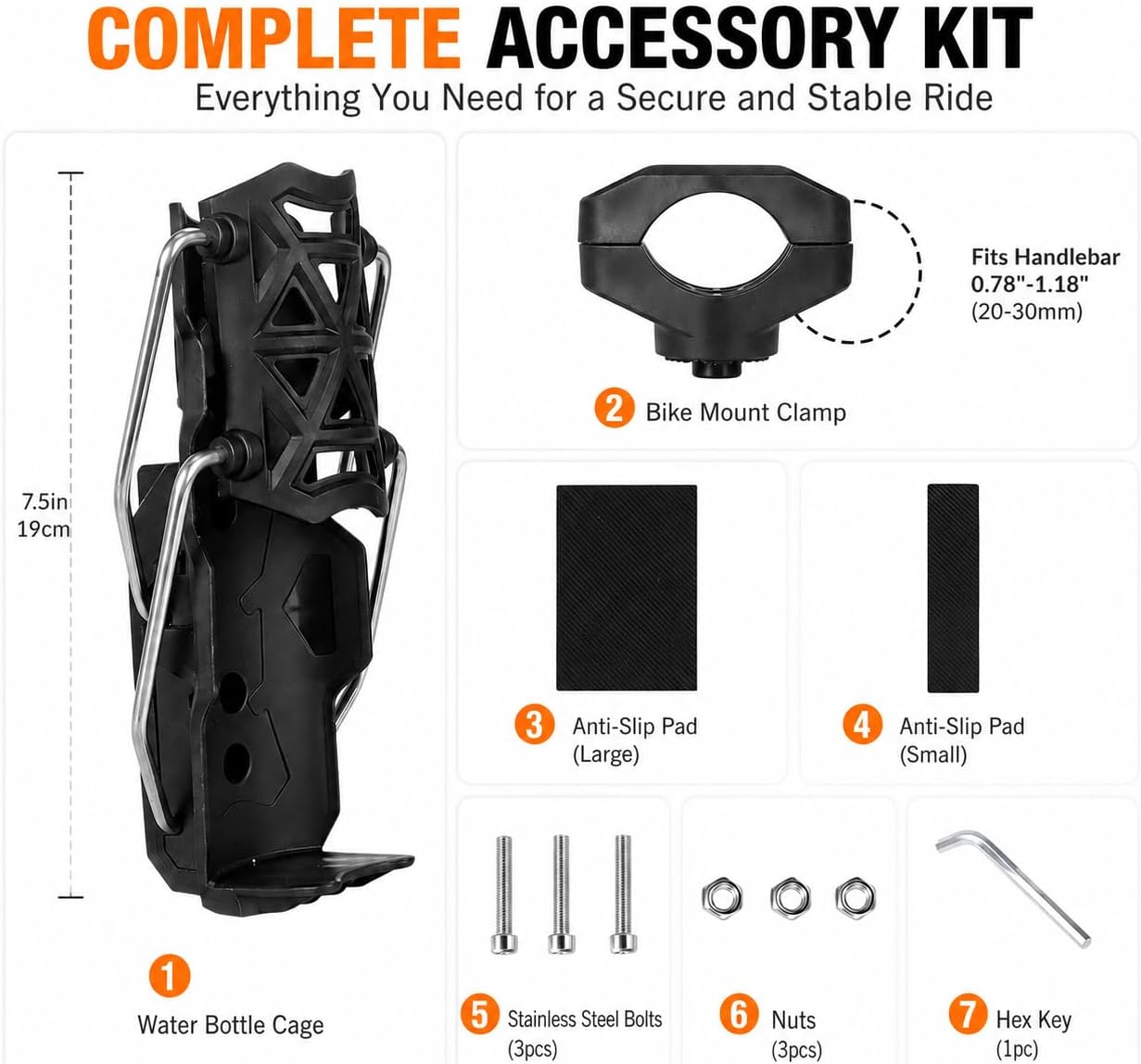 Motorcycle Cup Holder, 360° Rotatable Universal Drink Holder, Auto-Clamping & Foldable Bottle Holder for Bike, Stroller, Wheelchair, Boat & Rollator, Easy Installation(Black)