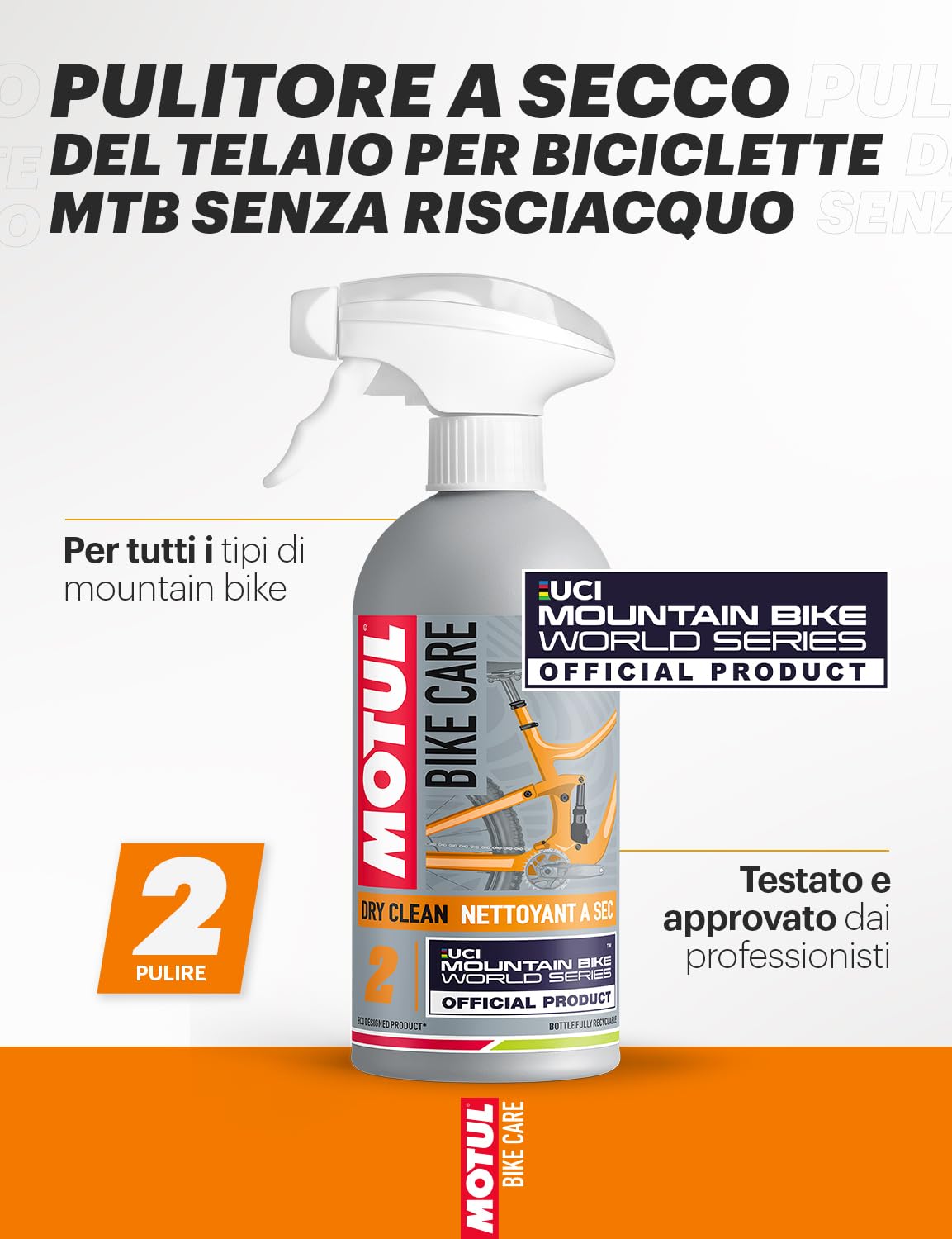 Motul - Spray per Pulizia a Secco del Telaio per Biciclette MTB - Senza Risciacquo - Tutte Le Superfici - Asciugatura Rapida - Senza Solventi e Siliconi - Bike Care Dry Clean off Road - 500 ml