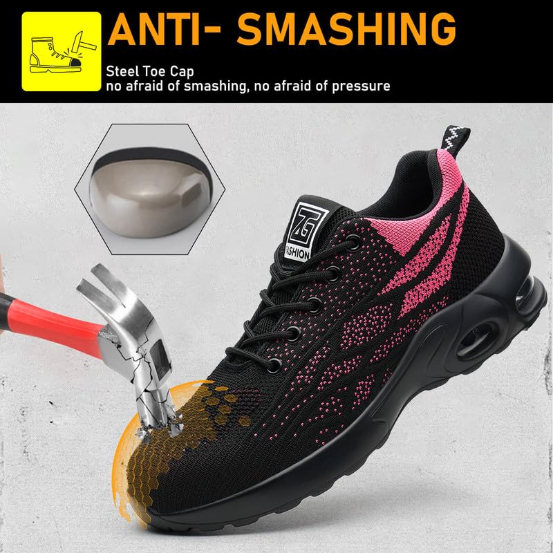 Scarpe Antinfortunistiche Uomo Donna Scarpe da Lavoro con Punta in Acciaio Leggere Air Cusion Scarpe da Lavoro Antinfortunistiche Anti-Smash Anti-Perforazione Traspiranti Antiscivolo Scarpe da Lavoro