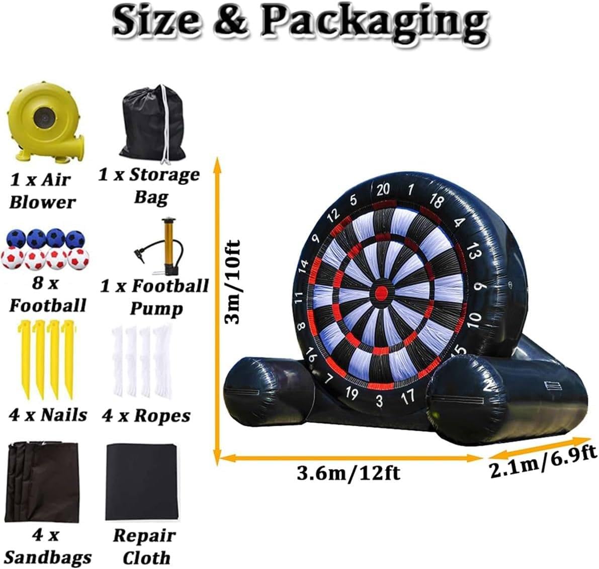 NewModel Outdoor Dart Board, nadmuchiwana piłkarska tarcza do darta z dmuchawą i 8 nadmuchiwanymi piłkami, samoprzylepne lotki, do gier sportowych na świeżym powietrzu i gry w rzutki
