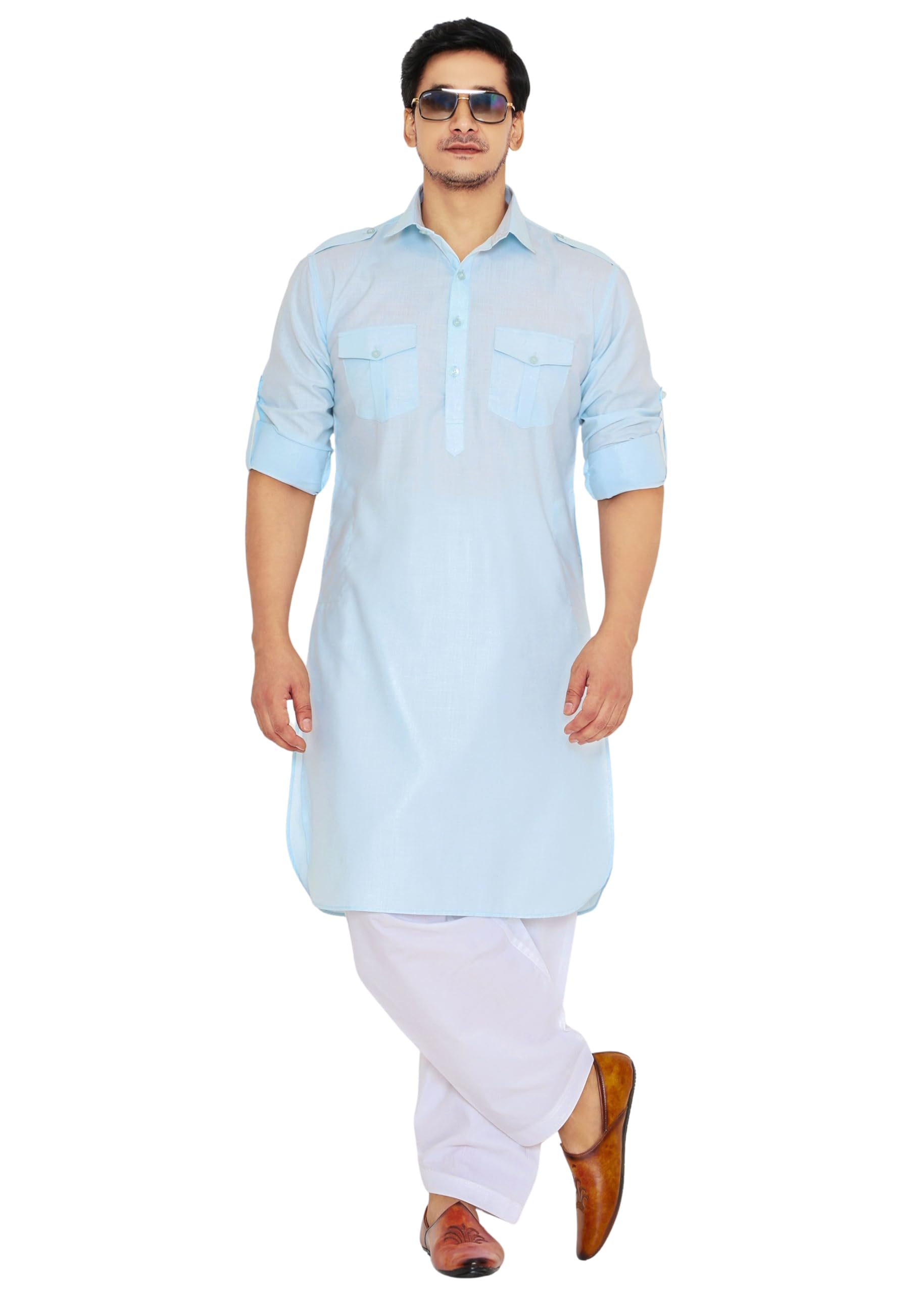 k-royals Men's Stylish Pathani Kurta Pyjama set/Poly linen cotton suit-picture-25