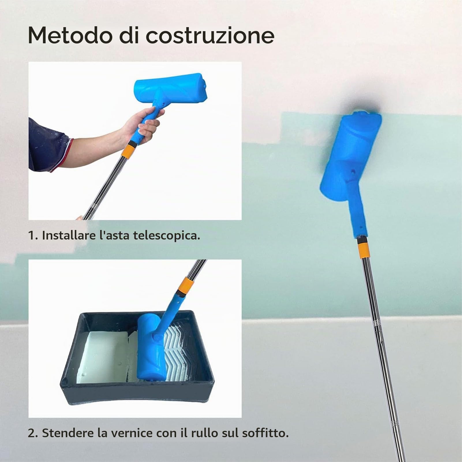 Rullo di Vernice a Soffitto da 10 Pollici con Scudo, Rullo di Vernice Lunghi per Vernice Antimpillaggio Regolabile per Pareti e Soffitti Interni