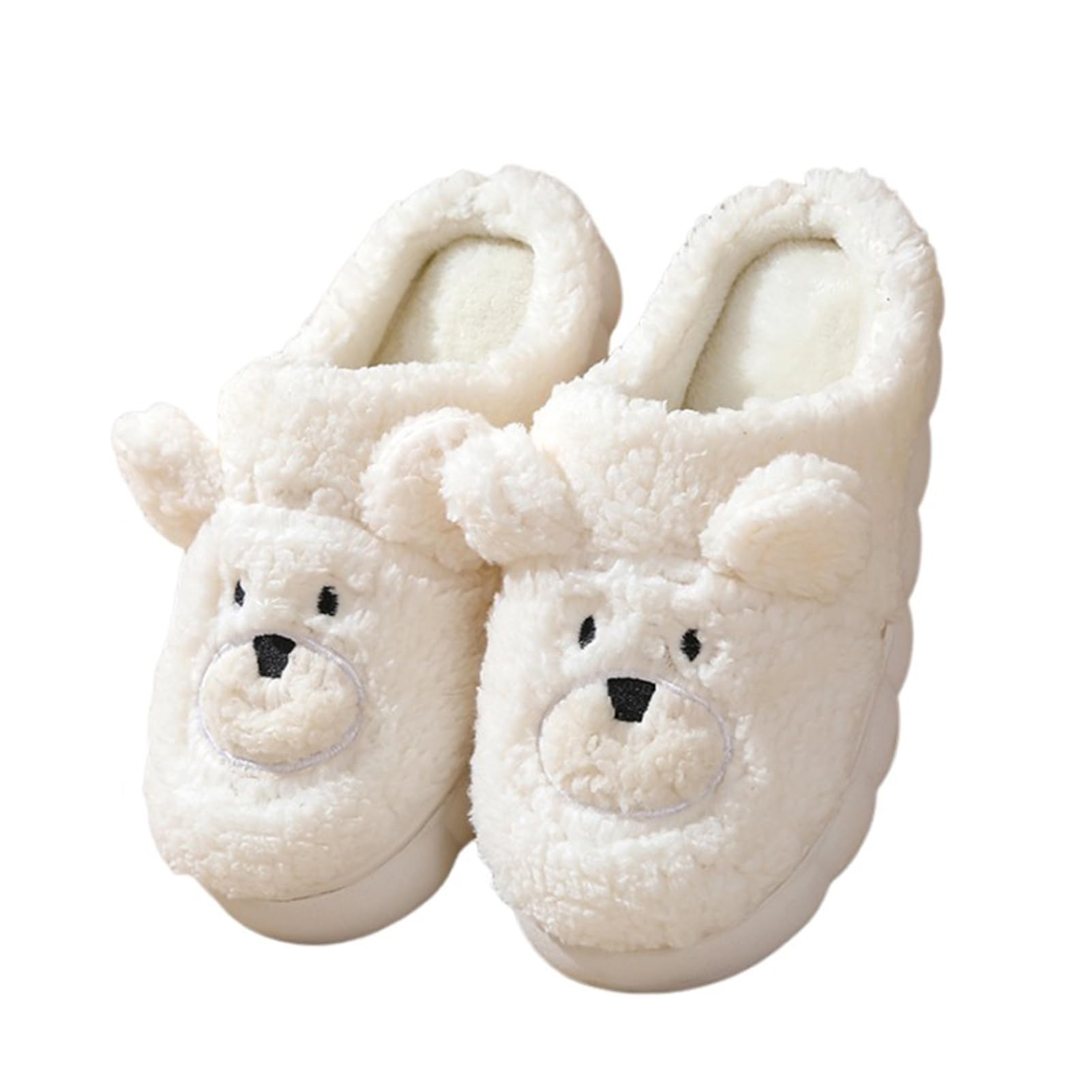 Znel Women's White Cartoon Teddy Bear Slippers For Men Fuzzy House Slipper Indoor Outdoor Bedroom Furry Fleece Lined Home Shoes Anti-Skid Rubber Hard Sole(36/37 Eu, )
