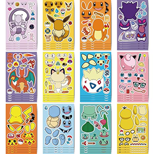 24 Pcs Face Stickers for Kids Party Favor Supplies Craft Make Your Own Stickers Characters DIY Stickers for Children Party Bags