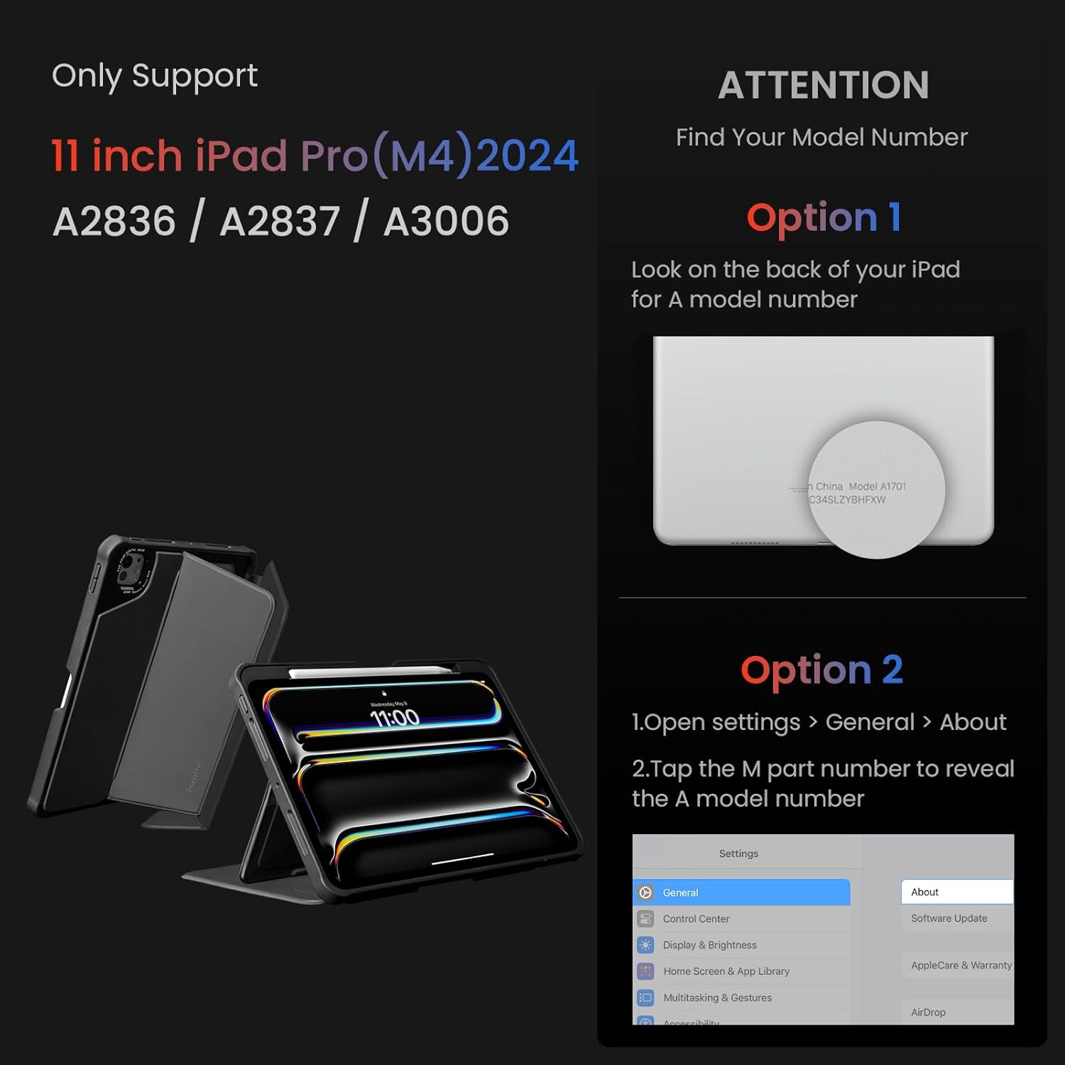 tomtoc Inspire-Pivot Panel Case for iPad Pro 11 Inch (M4) 2024, Pivot Design Provides Stable Stand Functionality and Effortless Use, Vertical Case with Apple Pencil Holder