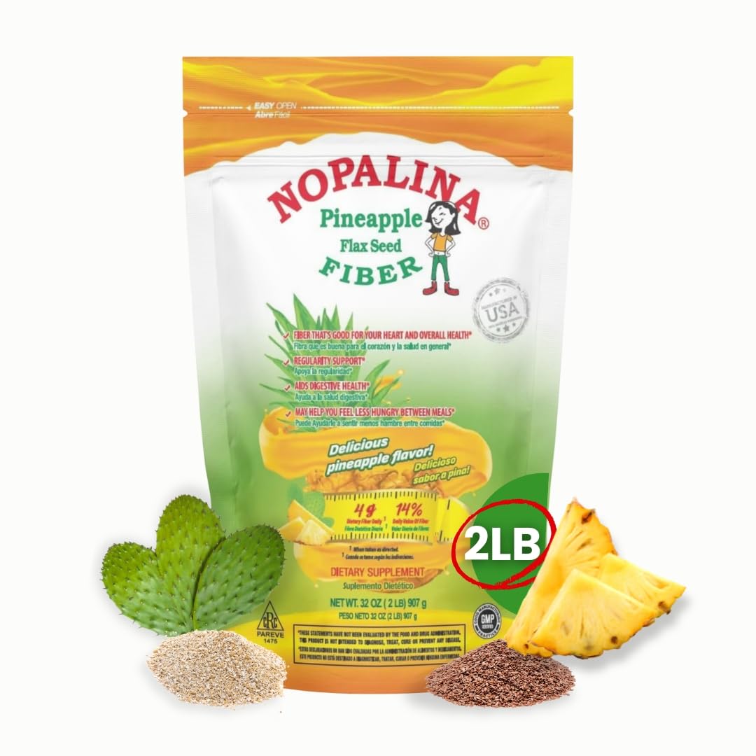Nopalina Fiber Formula | Pineapple | 2 Lb Bag | 60 Servings | Flax Seed, Psyllium, Oat and Wheat Bran, Omega 3, 6 & 9 | Can Help with Regularity & More | The Original
