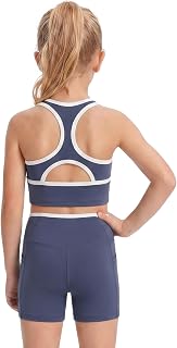 IMEKIS Girls Workout Athletic Set Racerback Outfit | Color block crop tank top and high waisted biker shorts, lightweight stretchy activewear sets for workout, cheer gymnastics