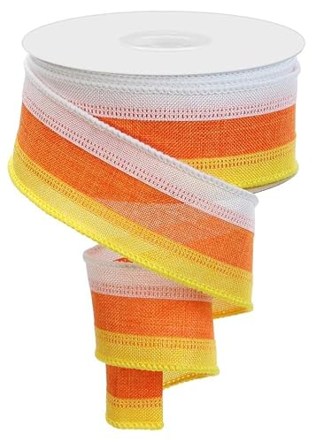 Craig Bachman 1.5 Inch Wired Ribbon Candy Corn Royal Burlap Ribbon for Wreath Making Supplies 10 Yards 100 Percent Polyester Fall Craft Ribbon for Seasonal Autumn Garland Bows