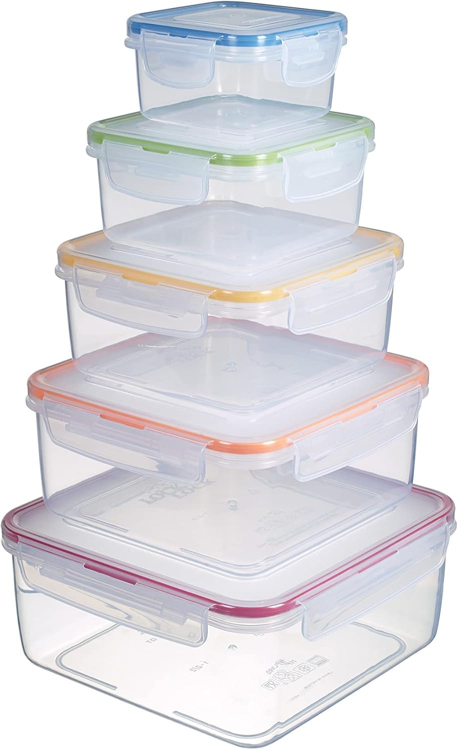 LocknLock 5 Piece Square Nestable Food Container Set - Silicone