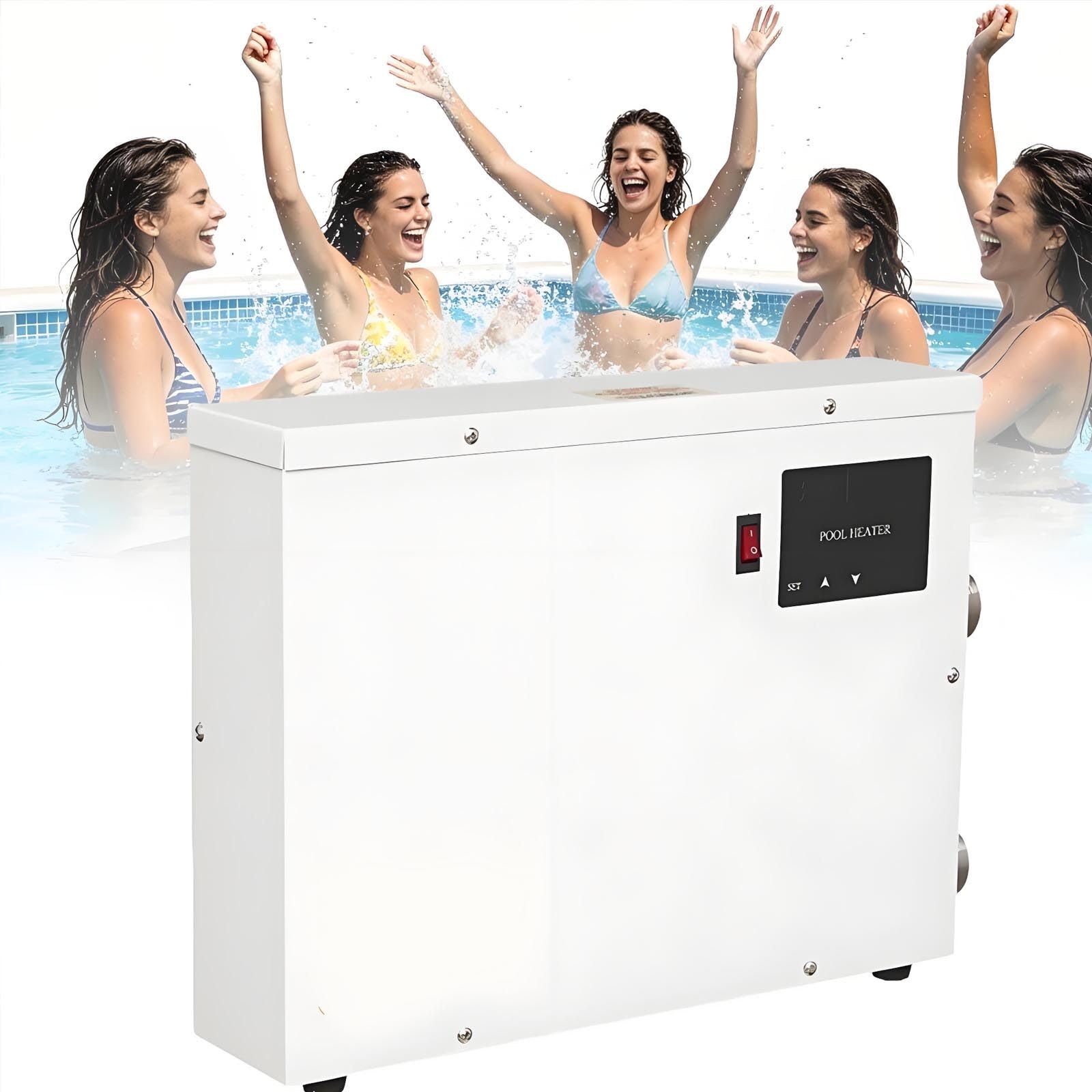 Calentador Piscina Eléctrico Profesional,5,5kw/9kw/11kw/15kw, Calentador de Agua para Piscina Privada y Familiar, Inoxidable, Temperatura Constante, Sensor de Temperatura Integrado 9kw