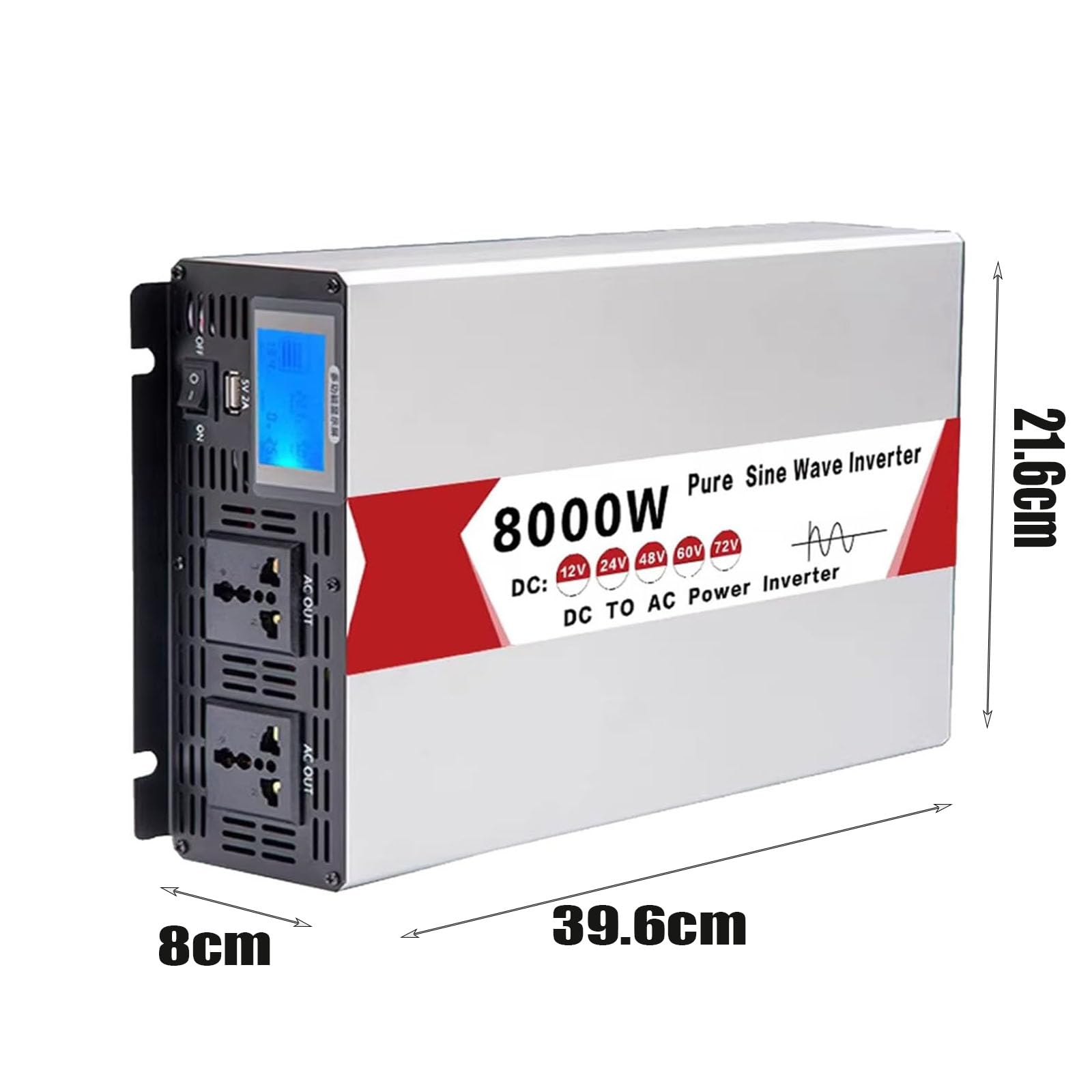 12v to 220v,Inversor de energía, con 2 Tomas de Corriente CA Inversor de Onda sinusoidal Pura 8000W CC 12V 24V 48V 60V 72V a CA 110V/220VInversor de energía para automóvil