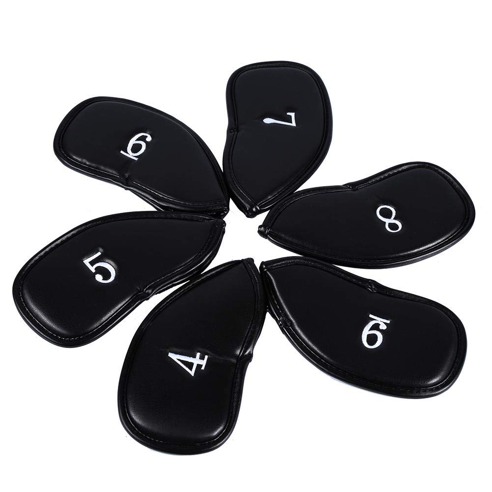 Cubierta de la cabeza del palo de golf Cubierta de la cabeza del hierro del golf 12pcs Cuero de la PU Cubierta de la cabeza del club de golf negro Juego de la cubierta protectora de la cabeza del hier