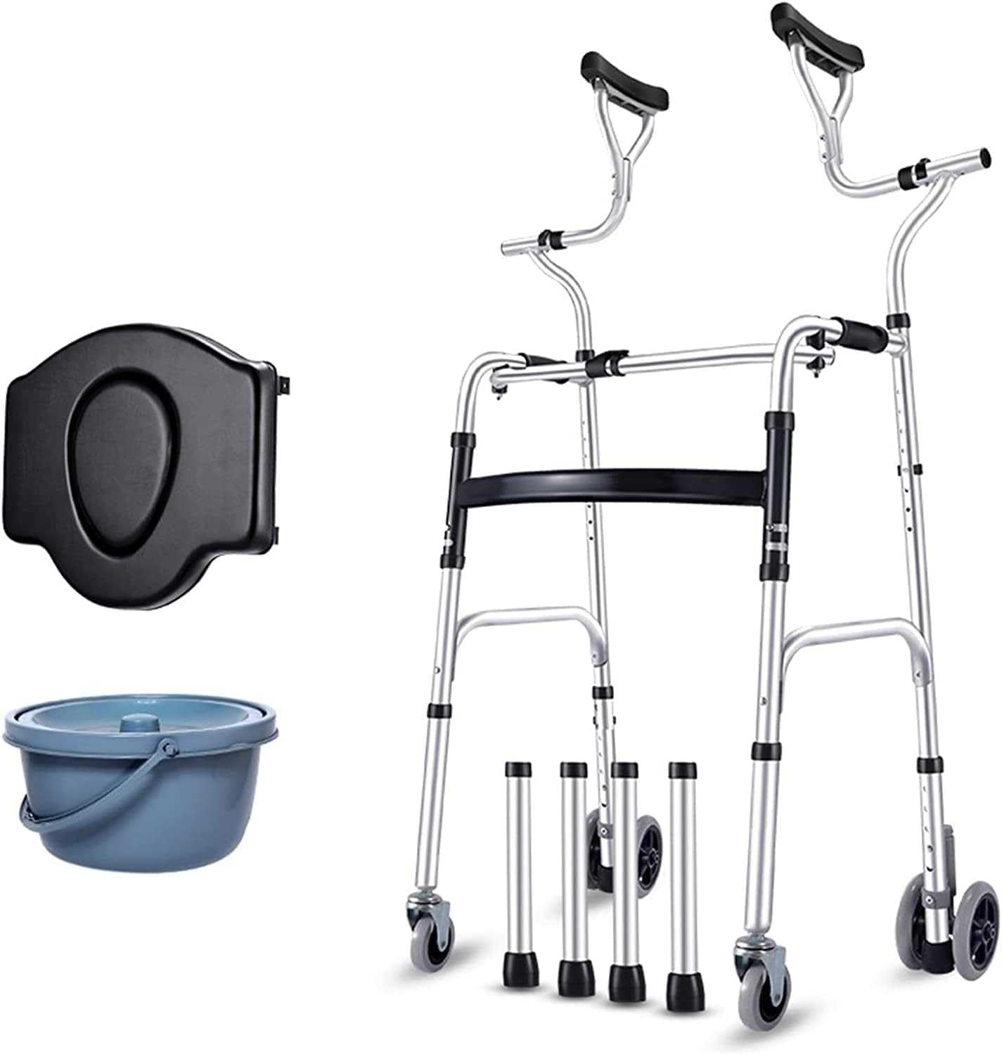 Andador de axilas plegable para ancianos discapacitados, altura ajustable y aleación de aluminio resistente, soporta hasta 180 kg